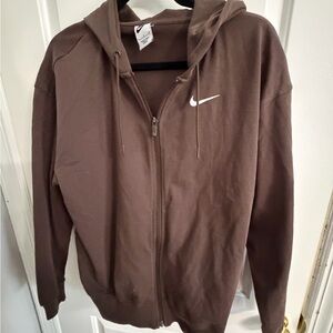 Nike Chocolate Brown Hoodie with White Logo